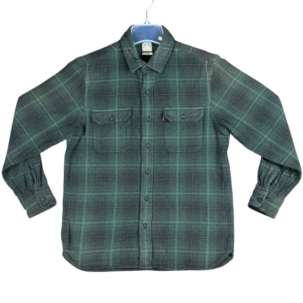 Levi's Men's M Relaxed Fit Flannel Shirt Plaid Green Black Long Sleeve‎ Gorpcore